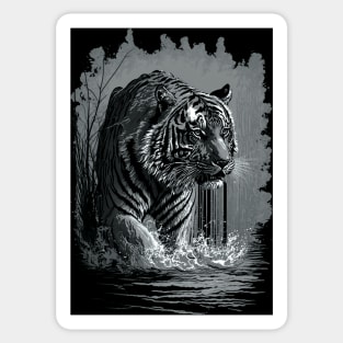 The Majestic Tiger of the Water monochrome Sticker